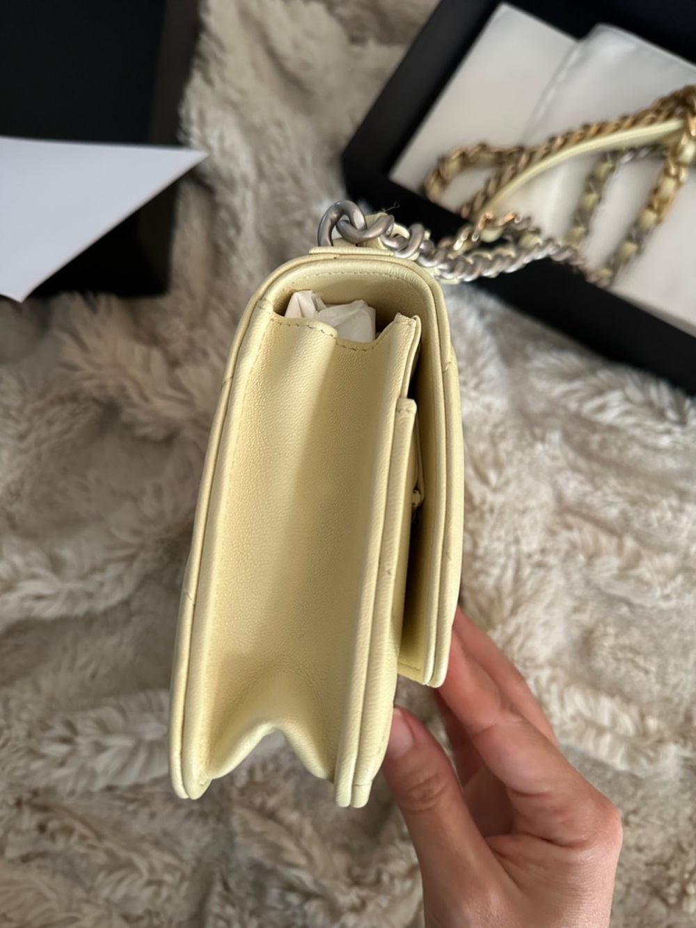 CHANEL19 Quilted Lambskin Chain Wallet in Pale Yellow - Picture 6 of 6